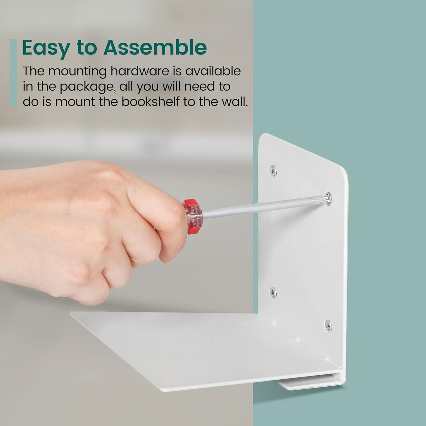 STORAGE MANIAC Floating Book Shelves for Wall Mounted Invisible Floating Bookshelves Heavy-Duty Steel Hidden Bookshelf Hanging Bookshelves for Bedroom Living Room Office, White 4-Pack Large