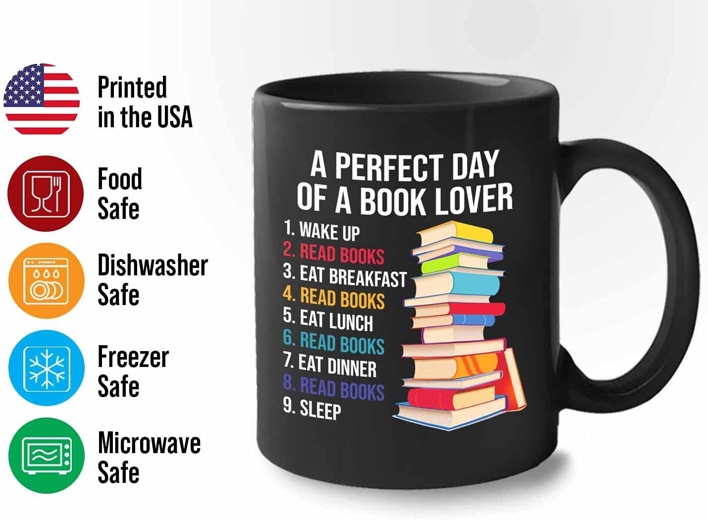 Bubble Hugs Reader Coffee Mug 11oz Black - A Perfect Day of A Book Lover - Funny Sarcasm Reading Novel Literary Literature Bookish Author Writer