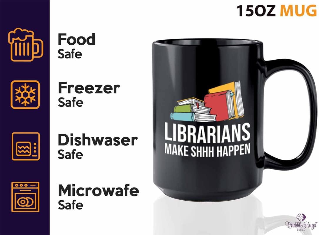 Book Lover Coffee Mug 15oz Black - make shh happen - Birthday Gifts for Readers Gifts for Book Lovers Girls Book Club