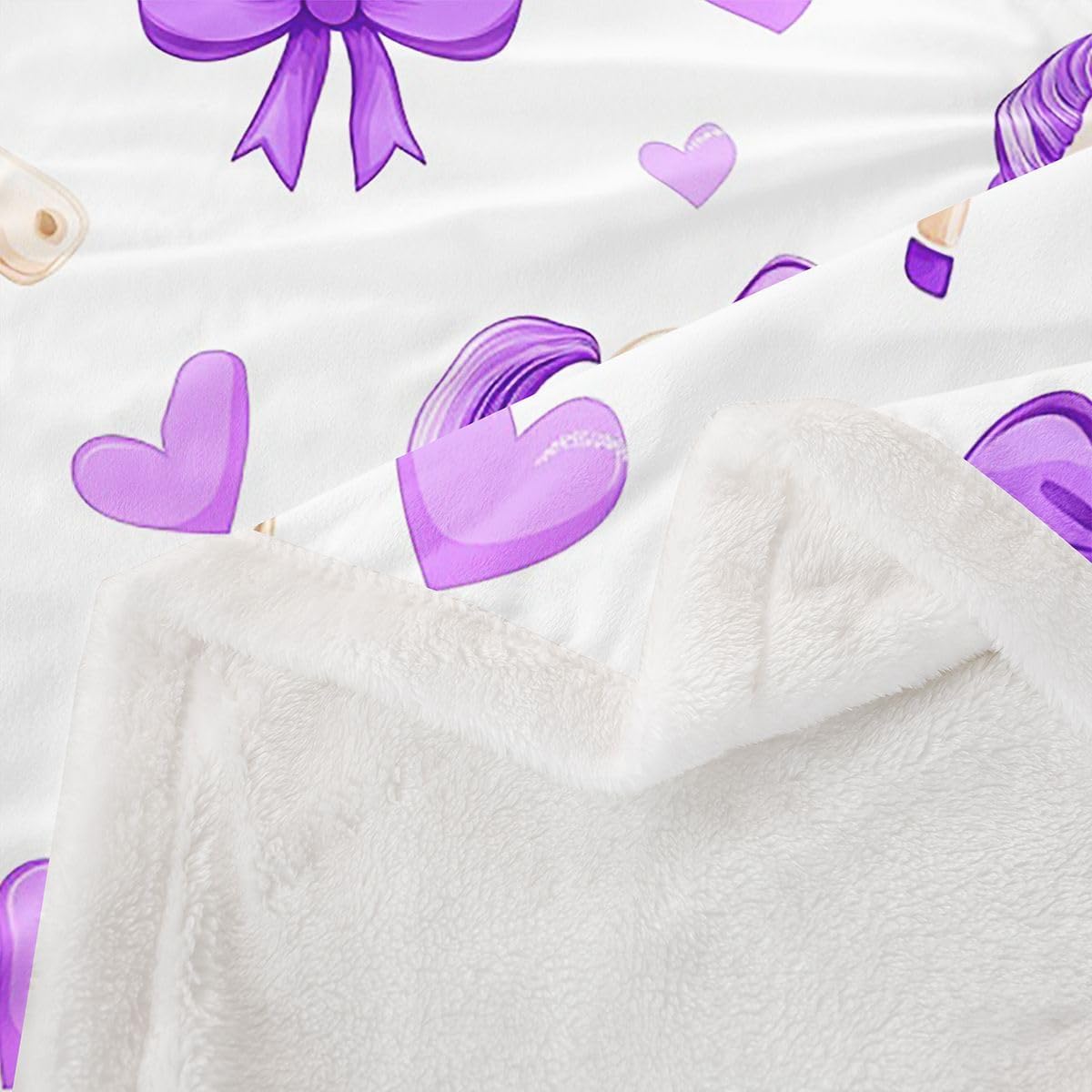 Purple Bow Unicorn Throw Blankets,Coquette Bowknot Fleece Blanket,Kids Girls Boys Adult Love Heart Pattern Fuzzy Blankets Cartoon Dreamy Sherpa Blanket Chair Sofa Bed Decor,30"×40"