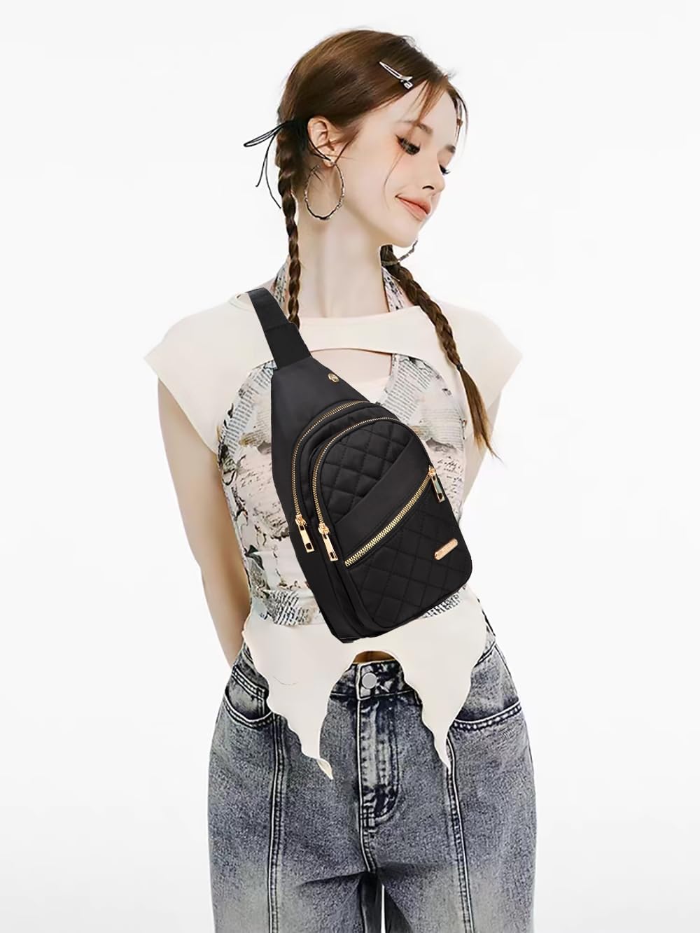 Small Sling Backpack for Women, Chest Bag Daypack Crossbody for Travel Sport Running Hiking Black