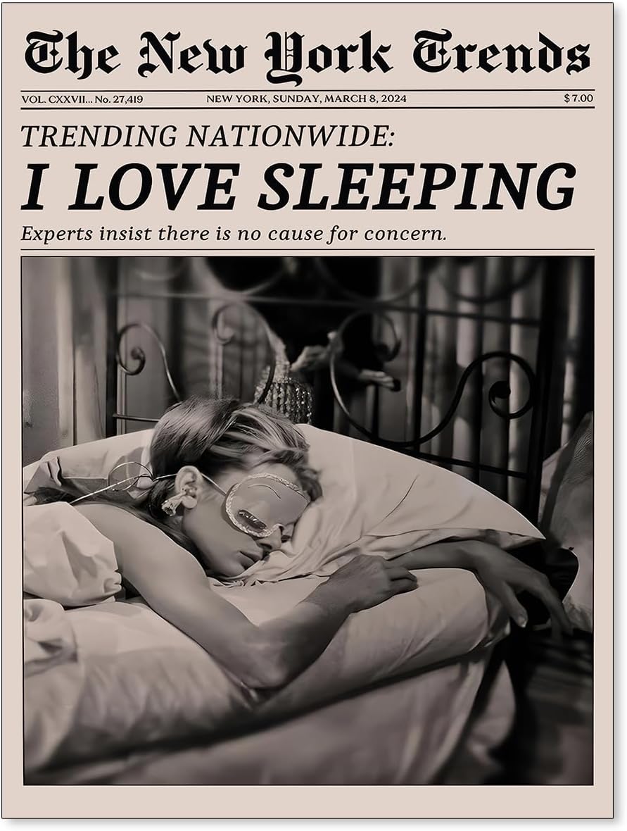 VERENIX Retro Black and White Feminist Wall Art Newspaper Aesthetic Canvas Posters Vintage Funky Girl Sleeping Prints for Girly Dorm Bedroom Wall Decor 08x10 inch Unframed