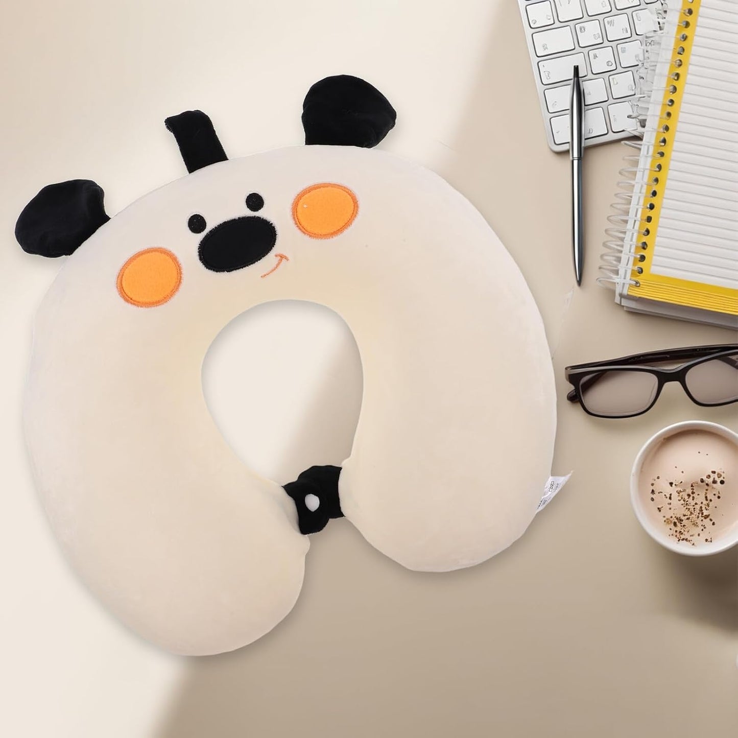 FAVOMOTO Travel Neck Pillow U-Shaped Memory Foam Soft Support Cartoon Dog Design for Car Airplane Train Use Comfortable Headrest for Teens and Adults