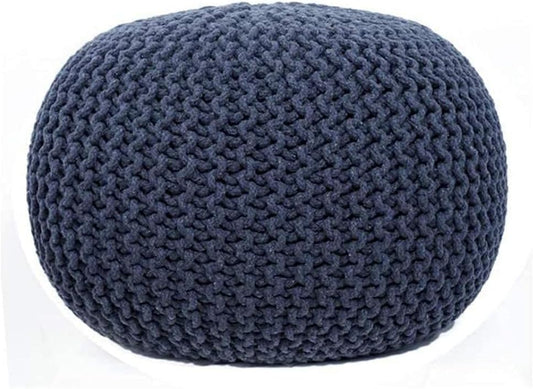 FRELISH DECOR Round Pouf Ottoman Hand Knitted 100% Cotton Pouf Foot Stool - Knitted Bean Bag - Floor Chair for Living Room Bedroom - Foot Rest for Couch (20 Diameter x 14 Height) - Dark Grey