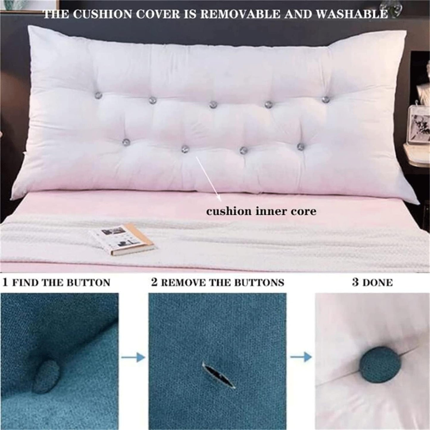 Solid Color Headboard Pillow,Cushion Reading Pillow Large Bolster Positioning Support Wedge Pillow Removable Cover(Size:180x20x60cm(70x7.8x23.6),Color:D)