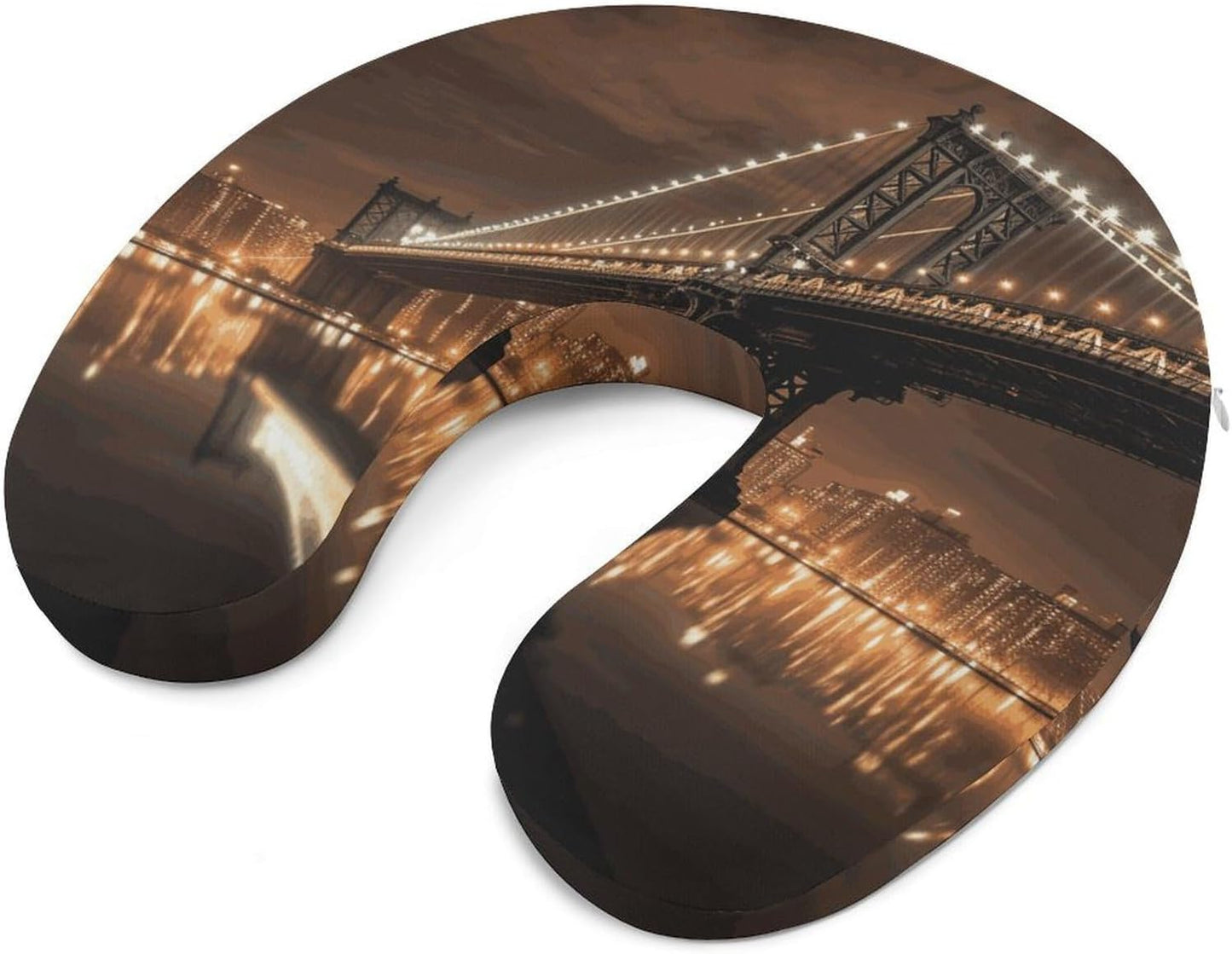 New York Manhattan Bridge Night Neck Pillow Memory Foam U Shaped Pillows Portable Pillows for Shoulder Travel Head Support Pillow with Concealed Zipper for Airplane Car Home Office
