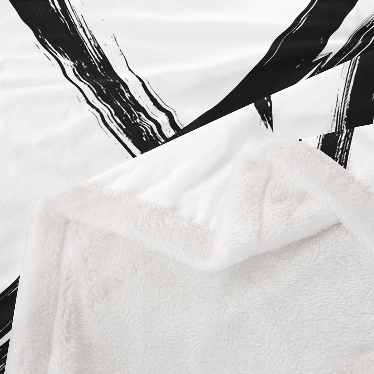 Feelyou Abstract Black White Sherpa Throw Blanket for Couch Abstract Super Soft Cozy Fleece Geometric Lines Art Blanket for Winter, Plush Throw Baby 30"x40" All Season