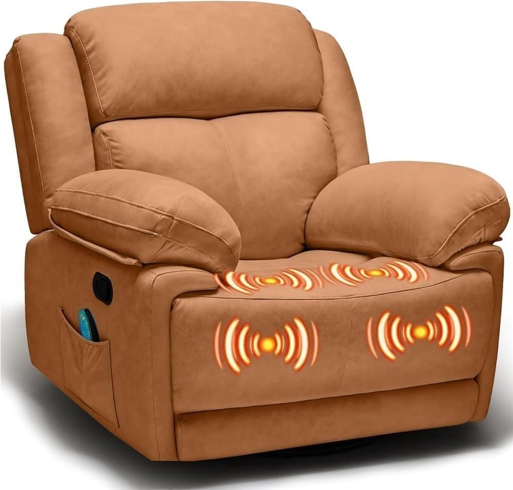 Oversized Swivel Rocker Recliner Chair with Massage Overstuffed Glider Recliner for Adults Comfortable Ergonomic Single Lounge Sofa for Living Room Home Theater Seating