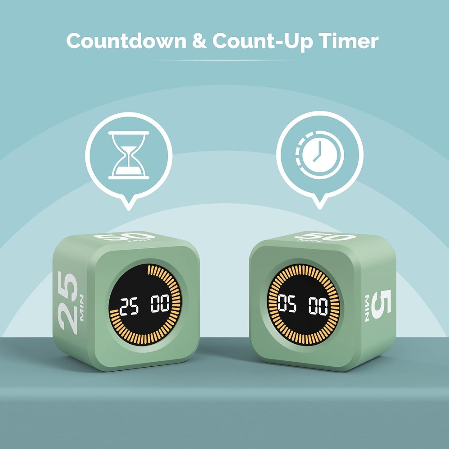 KADAMS Visual Timer for Kids - Pomodoro Timer Cube 5/10/25/50 Min Rotating Visual Countdown Time Management Tool for Toddler Focus ADHD School Classroom Study Homework Productivity - Green