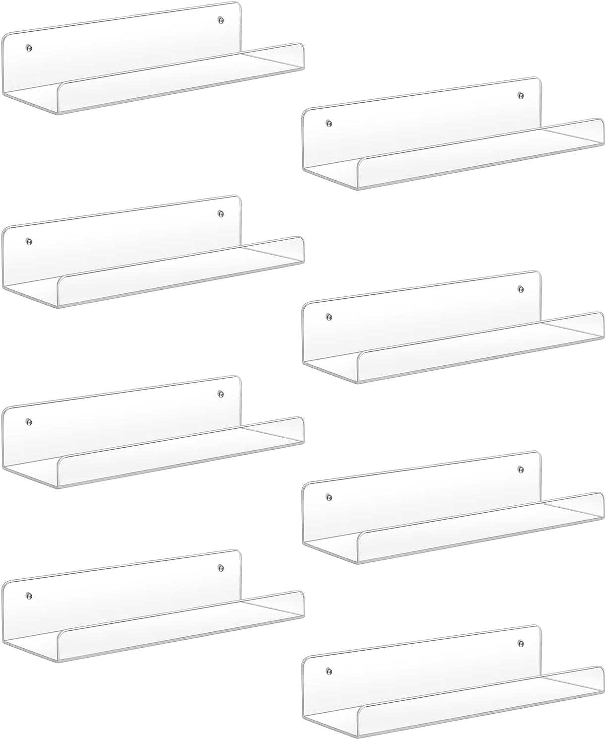 Sooyee Acrylic Shelves,8 Pack 15 Inch Floating Wall Mounted Shelves, Funko Pop Display Case,Invisible Kids Book Shelf,Picture Ledge Shelf Decor Accents,Bathroom Shelf,Clear