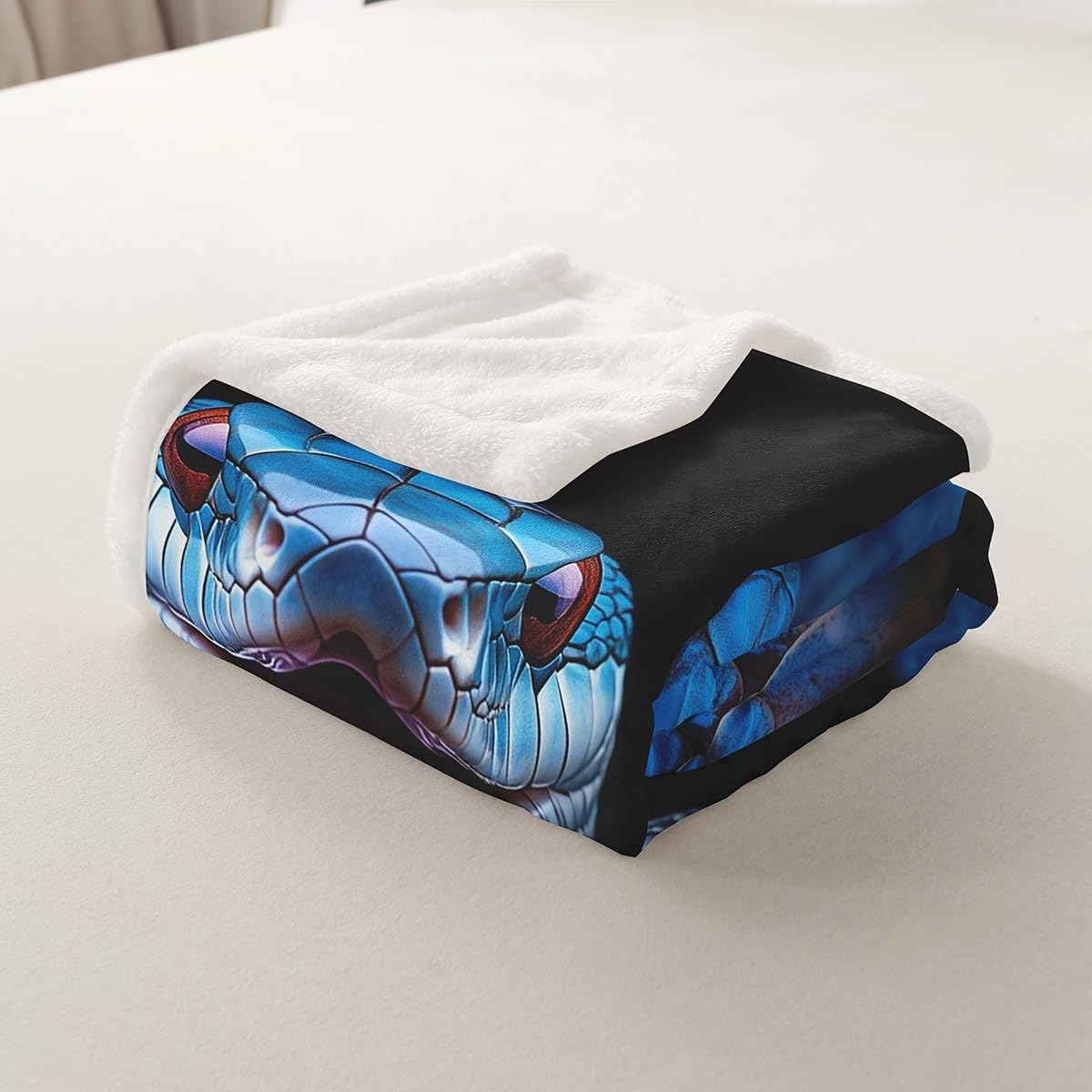 3D Snake Bedding Sets, Reptile Sherpa Fleece Blanket Throw Blanket, Wild Blue Snake Print Soft Blanket Warm Cozy Plush Blanket, Nature Animal Throw Blanket for All Seasons Bed Sofa Throw 50"x60"