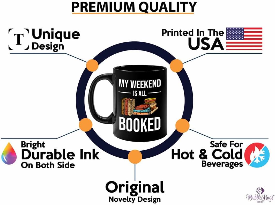 Reading Bookworm Coffee Mug 11oz Black - My Weekend Is All Booked - Reading Reader Book Worm I Know Things Book Addict Book Lover Bookish Novelist Librarian Writer