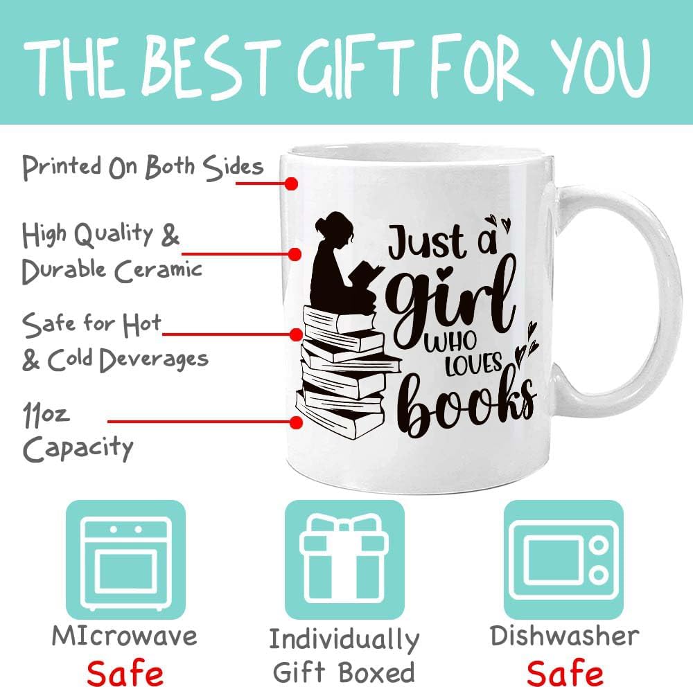 Just A Girl Who Loves Books Book Mugs for Book Lovers - Books Lover Gifts for Reader - Librarian Mug White 11 OZ
