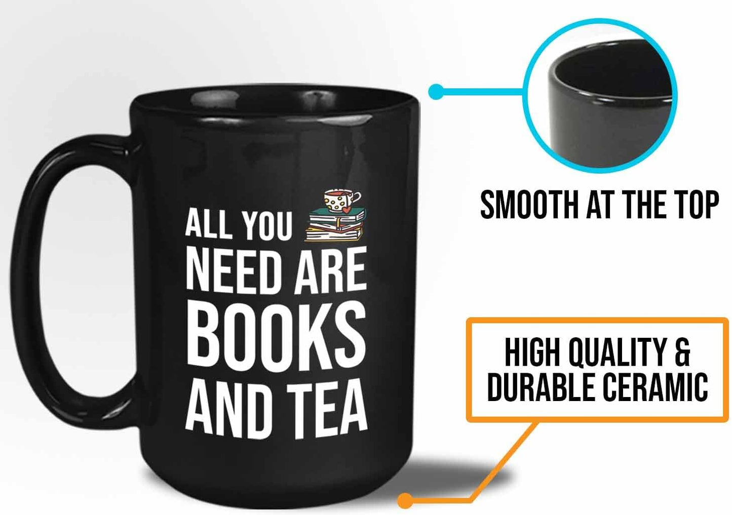 Bubble Hugs Writer Coffee Mug 15oz Black - All you need are books and tea - Reading Book Lover for Bookworm Bibliophile Librarians Author Readers Bookish