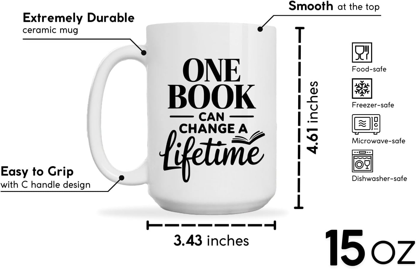 Reader Coffee Mug 15oz White -Book lifetime - Gift for Reader Book Lover Funny Reading Readers Writers Women Bookish Club