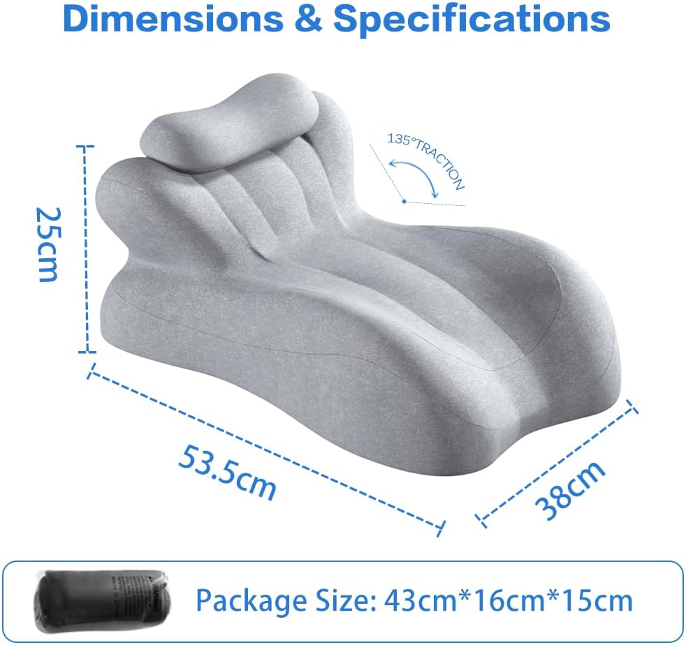Memory Foam Ergonomic Rest Pillow - Prone Pillow for Sleeping, Targeted Support for Back Pain, Acid Reflux and Sitting Up, Ideal for Massage, with Washable Cover (Light Grey)