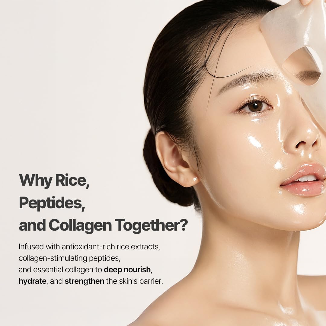 NACIFIC Rice Pepta Collagen Gel Face Mask (Rice Peptide) 4EA Set, Hydrogel Care for All Skin Types, Hydrating, Firming, Elasticity, Glass Glow Skin, Korean Beauty