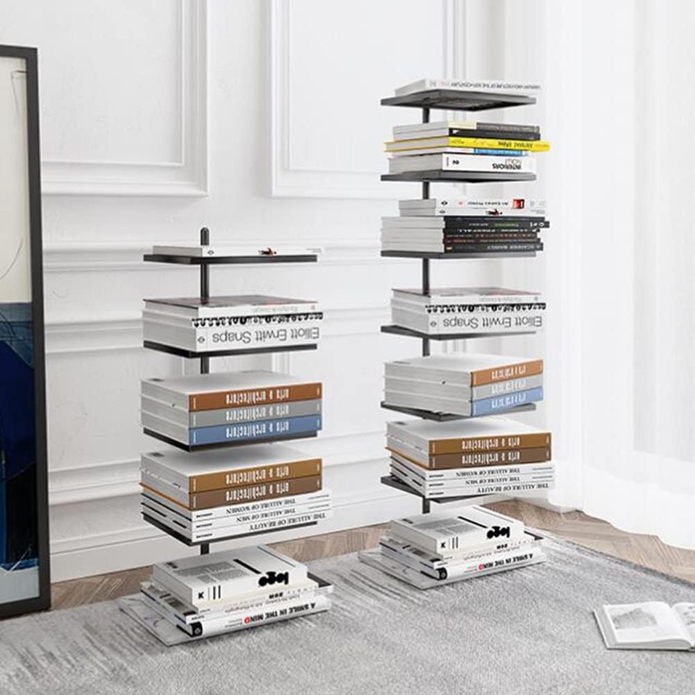 Metal Spine Book Tower - 6/8 Tier Invisible Bookshelf, Corner Design, Modern Bookcase for Living Room, Home Office, Study - Stylish Storage Solution for Contemporary Decor