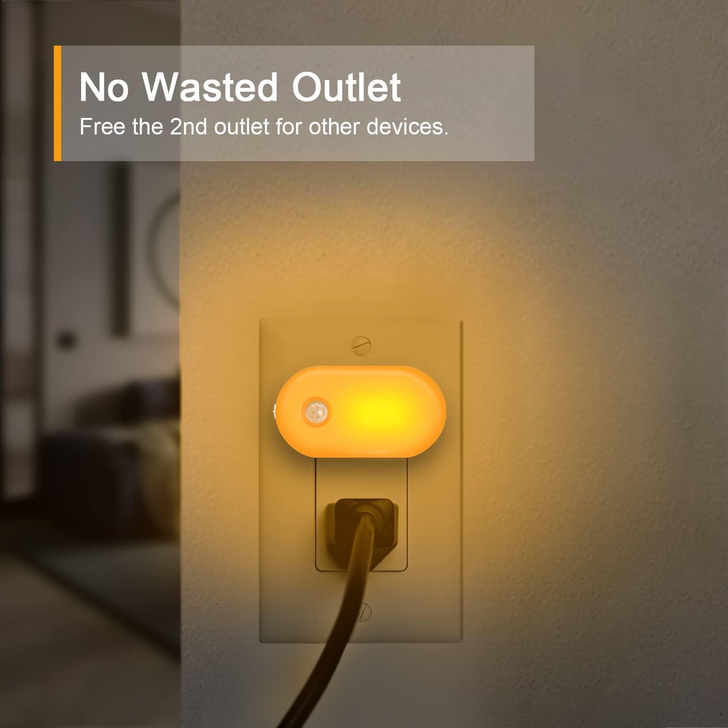 Lyridz 120LM Ultra Bright Plug-in Motion Sensor Night Light, Stepless Dimmable LED Nightlight, Always-On and Auto-Off, for Hallway, Stairs, Bathroom, Bedroom, Garage, Amber (2-Pack)