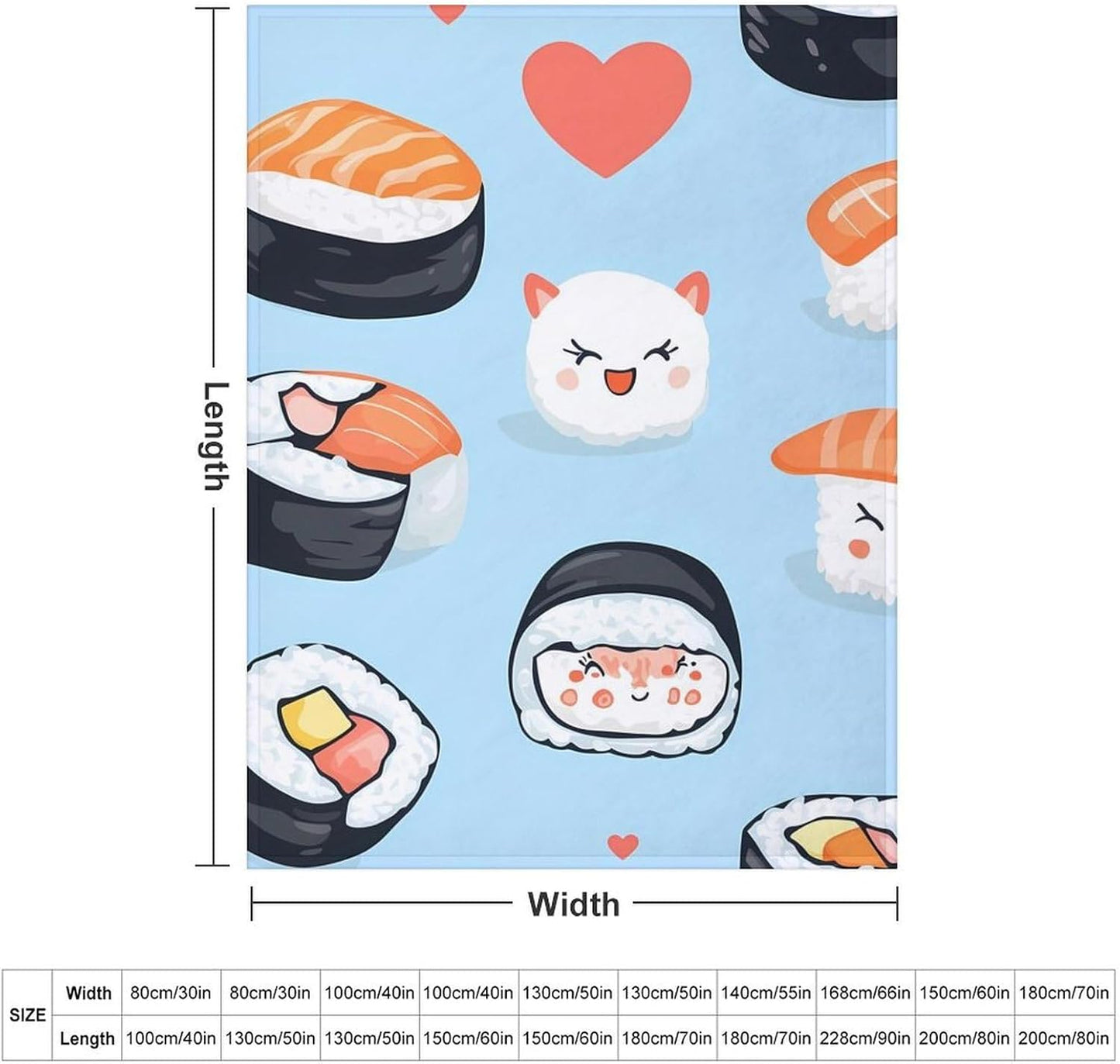 Cute Sushis Throw Blanket for Couch Bed Plush Cozy Fuzzy Flannel Blanket for All Season 60"x80"