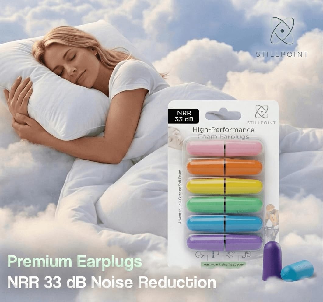 Happy Hippo Soft Foam Earplugs, 33 dB NRR, 6 Pair 12 Ear Plugs, Maximum Protection for Sleeping; Silence Snoring, Airplanes, Airports, Power Tools, Phone Conversations, Loud Work Environments (Neon)