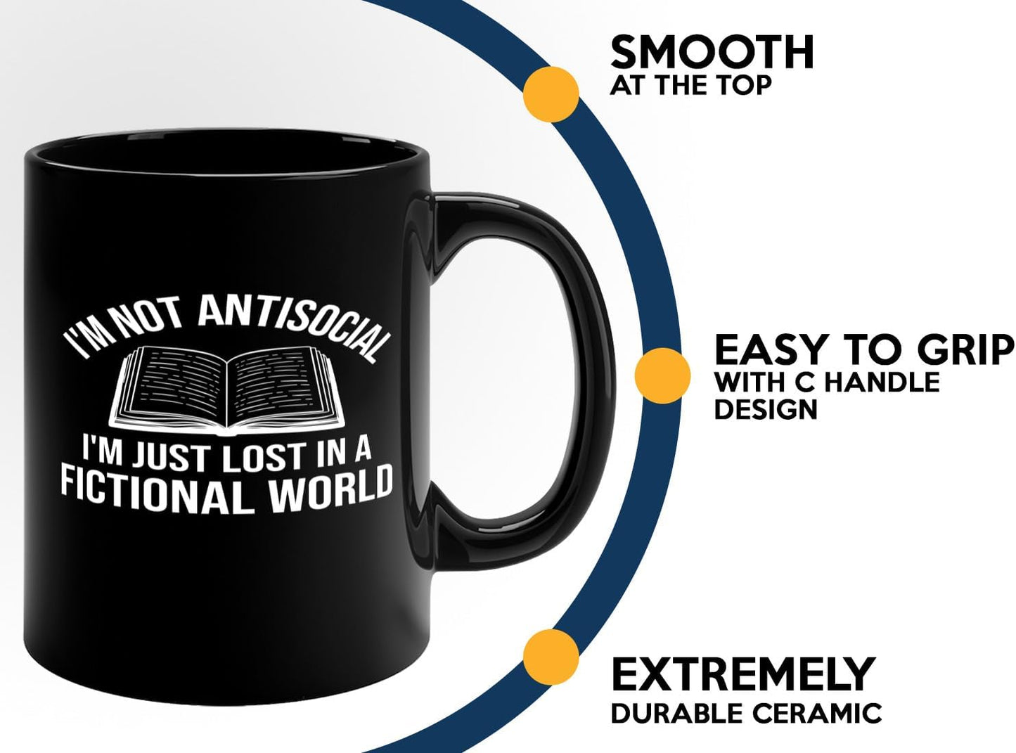 Book Lover Coffee Mug 11oz Black -Im not antisocial - Bookworm Literature Library Book Lover Reader Booked Editor Intellectual Studious
