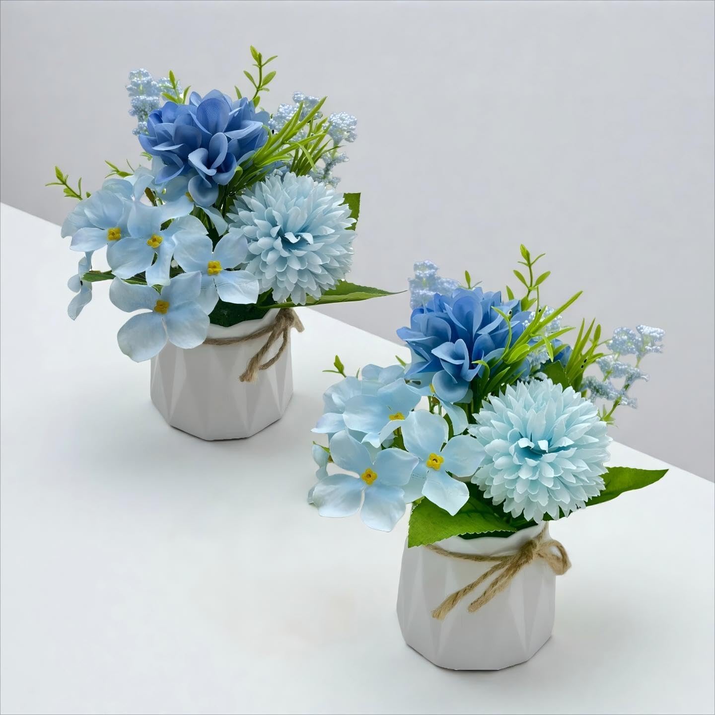 2 Pcs Blue Hydrangea Artificial Flowers Bathroom Decor Fake Flowers in Small Flower Vases for Centerpieces Floral Arrangements Home Indoor Kitchen Tables Living Room Tv Stand Nightstand Decor