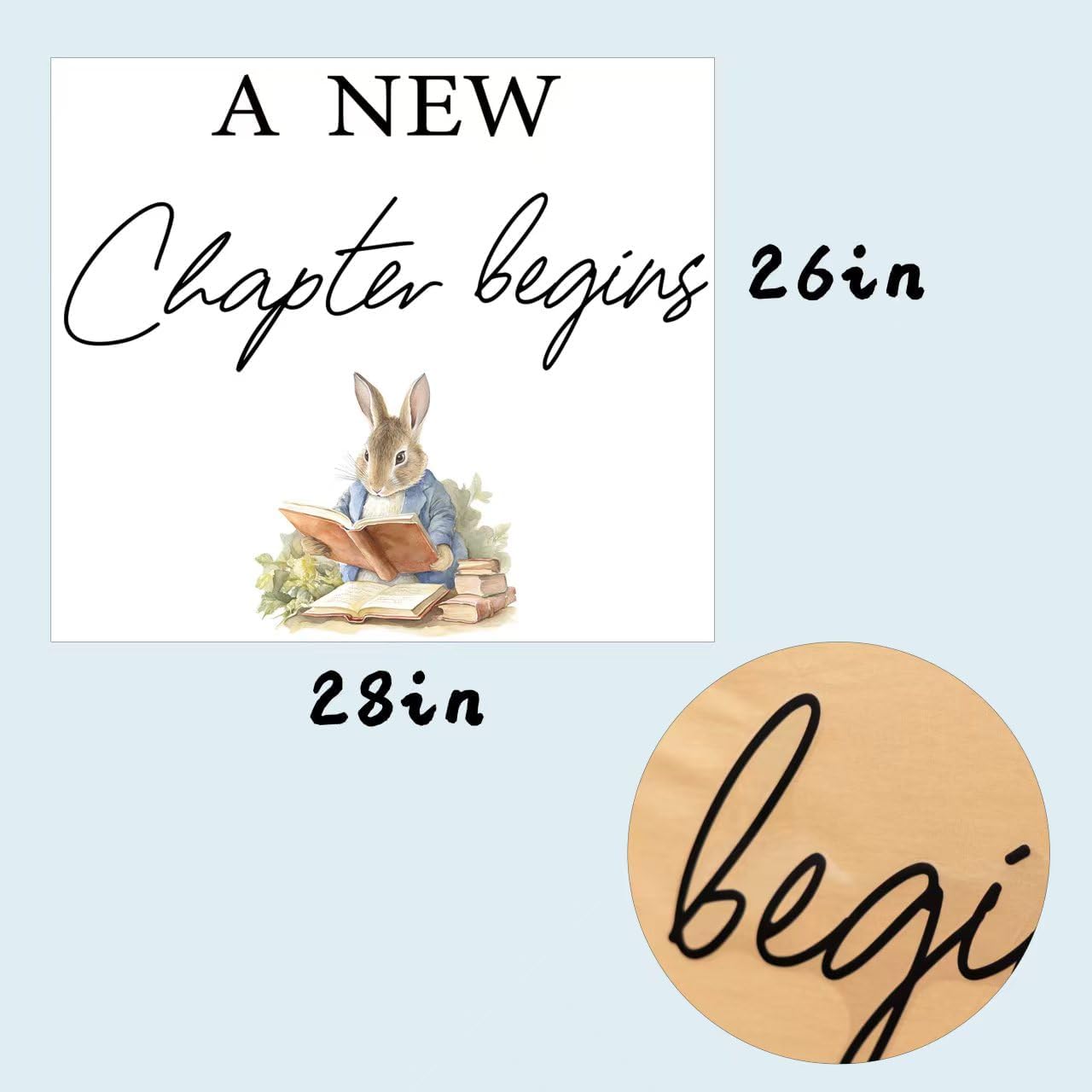 A New Chapter Begins Wall Decal - Spring Easter Party Bunny Stickers, Cute Rabbit Reading Theme Decorations for Baby Shower（Black)