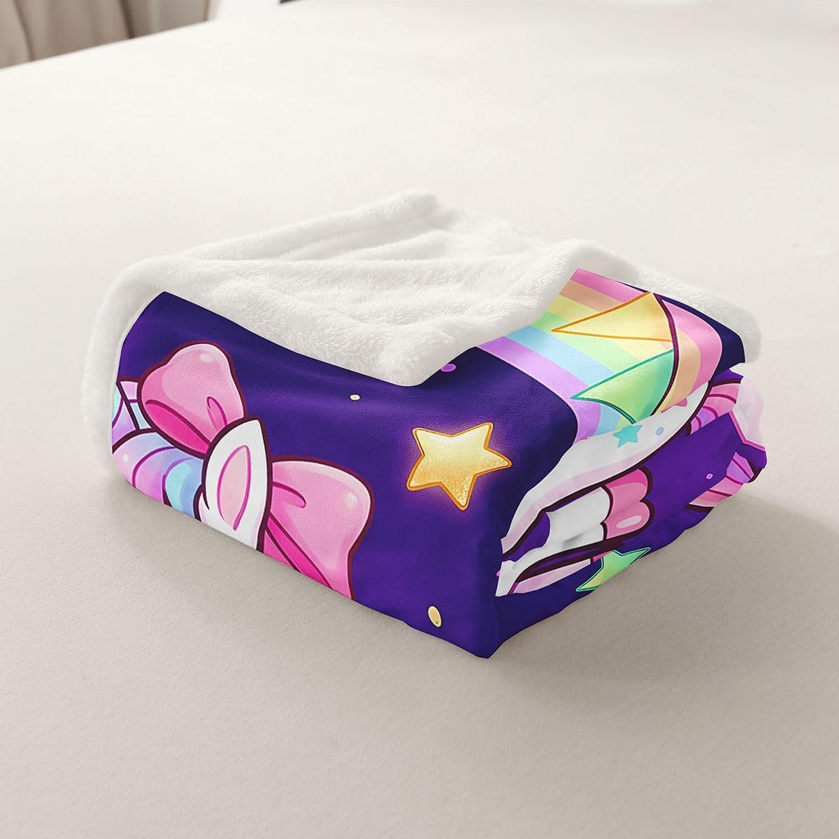 Feelyou Cute Unicorn Sherpa Throw Blanket for Couch Pink Bow Super Soft Cozy Fleece Princess Unicorn Blanket for Winter, Plush Throw Dreamy Horse Baby 30"x40" All Season