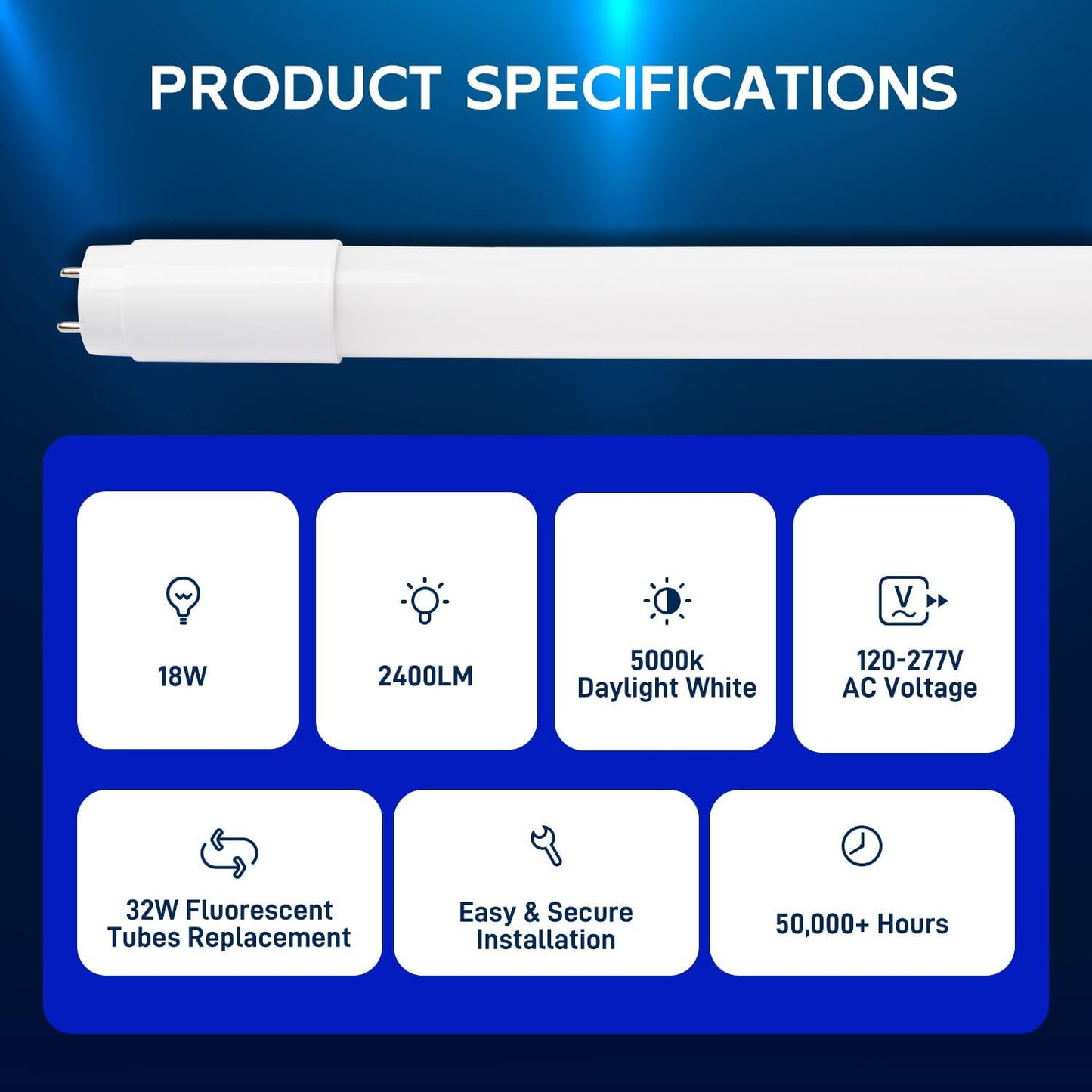 hykolity 20 Pack 4FT LED T8 Hybrid Type A+B Light Tube, 18W, Plug & Play or Ballast Bypass, Single-Ended OR Double-Ended, 5000K, 2400lm, Frosted Cover, T8 T10 T12 for G13, 120-277V, UL Listed