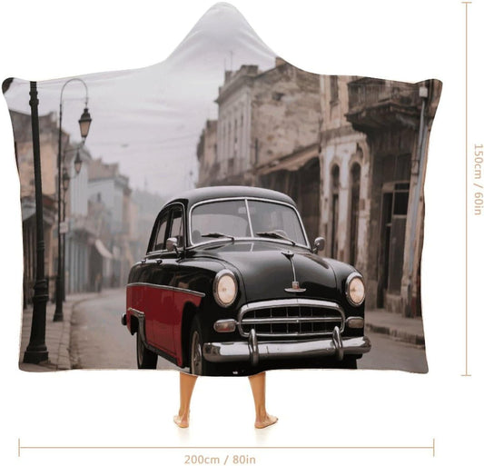 Vintage Car Wearable Hoodie Blanket for Women Men Fleece Blanket with Hood Oversized Warm Cozy Gifts