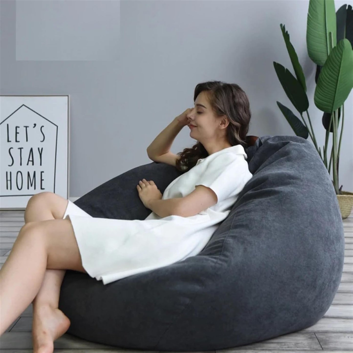 Large Small Lazy Sofa Cover Chairs Without Filler Linen Cloth Lounger Seat Bean Bag Pouf Puff Couch Tatami Living Room Bedroom (Color : Light Grey, Size : 100x120cm)