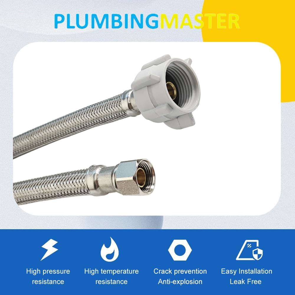 (6pcs 12 inch) PLUMBINGMASTER Toilet Water Supply Line,3/8" Comp x 7/8" BC Braided Stainless Steel Toilet Supply Line,Toilet Connector Hose with Anti-Leaking Brass Nut