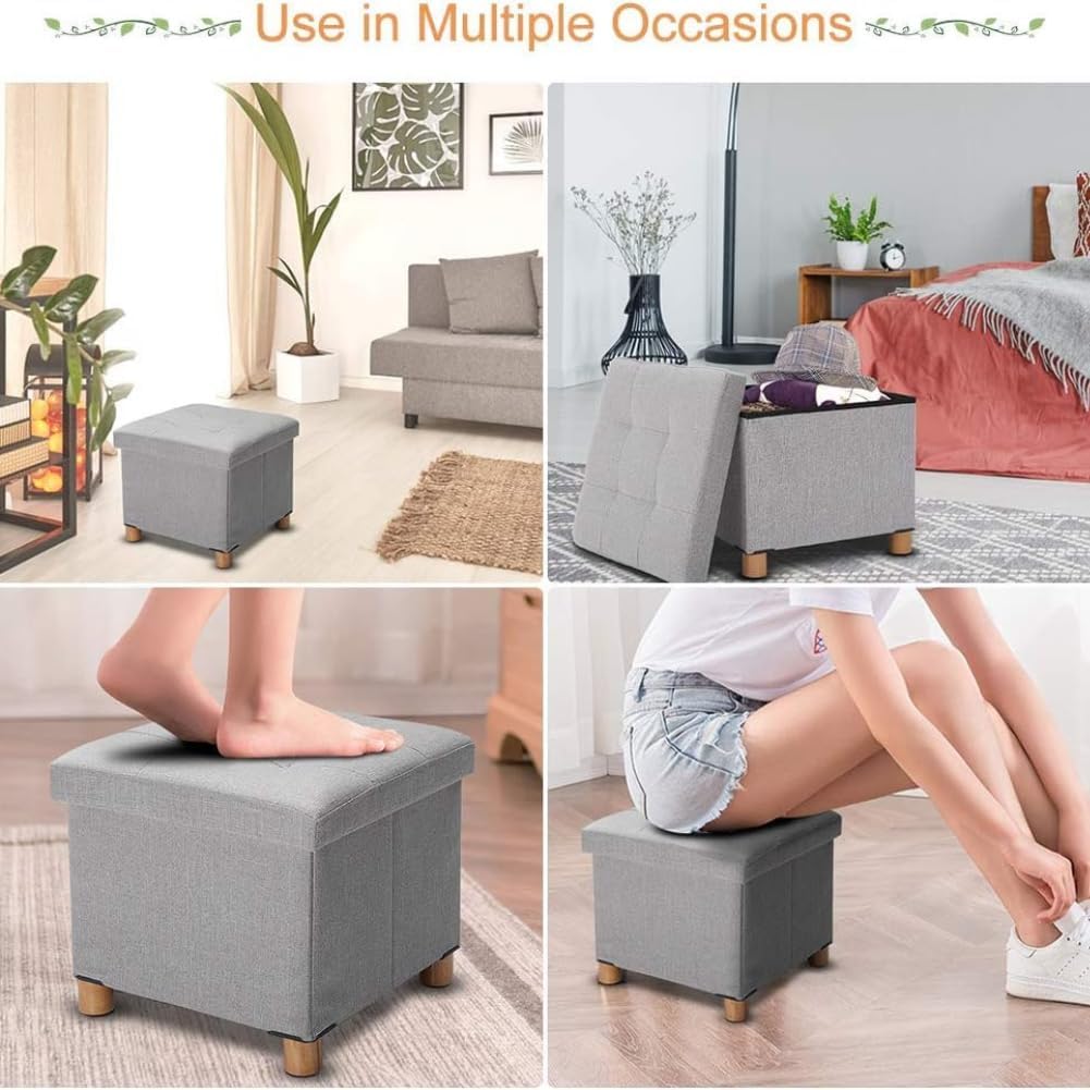 Zerone Foot Stools Ottoman Folding Ottoman with Storage, Storage Ottoman Linen Fabric Foldable Foot Rest Stool Seat Storage for Footrest for Hallway for Living Room Bedroom