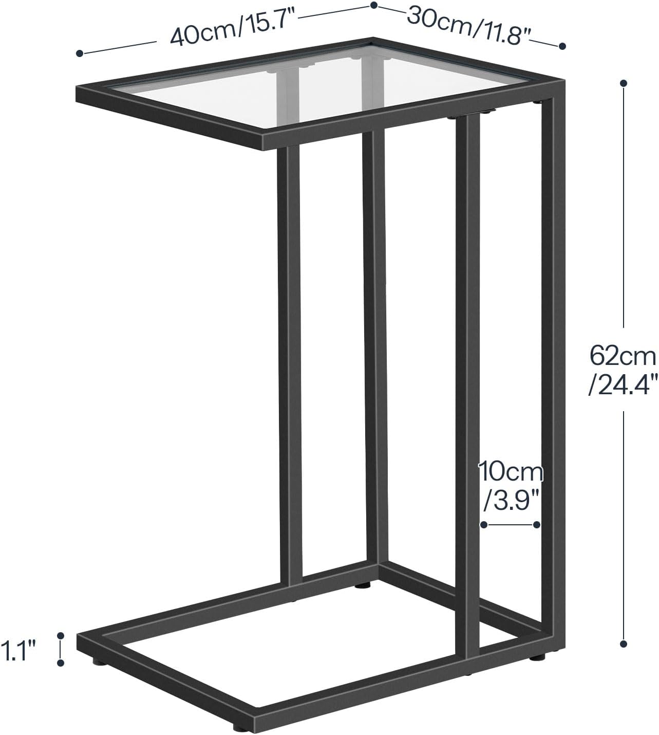 HOOBRO Black C Shaped End Table, Side Table for Sofa, Couch Table for Small Space with Tempered Glass, Metal Frame, Modern Style, Black BK03SF01