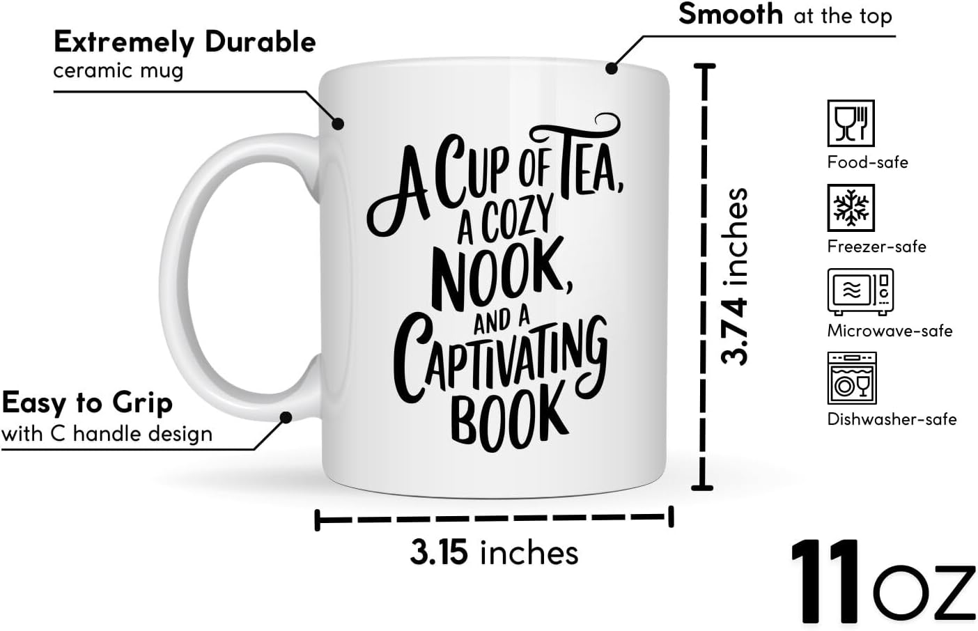 Book Lovers Coffee Mug 11oz White -Tea Nook - Gift for Book Club Bookworm Bookish Reading Nerdy Avid Readers Women