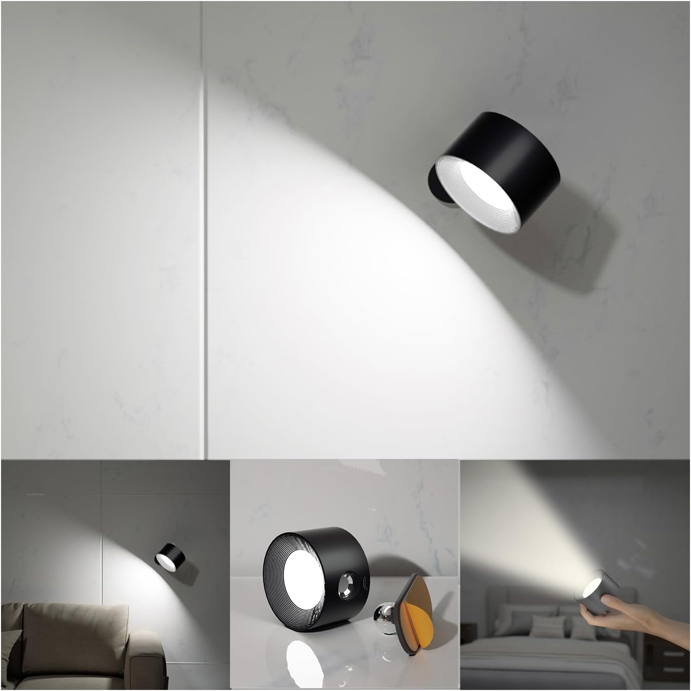 Koopala LED Reading Lights, Wall Mounted Sconces with 3 Color Temperatures & 3 Brightness Levels Rechargeable Battery Magnetic Ball 360°Rotation Touch Control, Lamps for Kids Study Bedside Closet