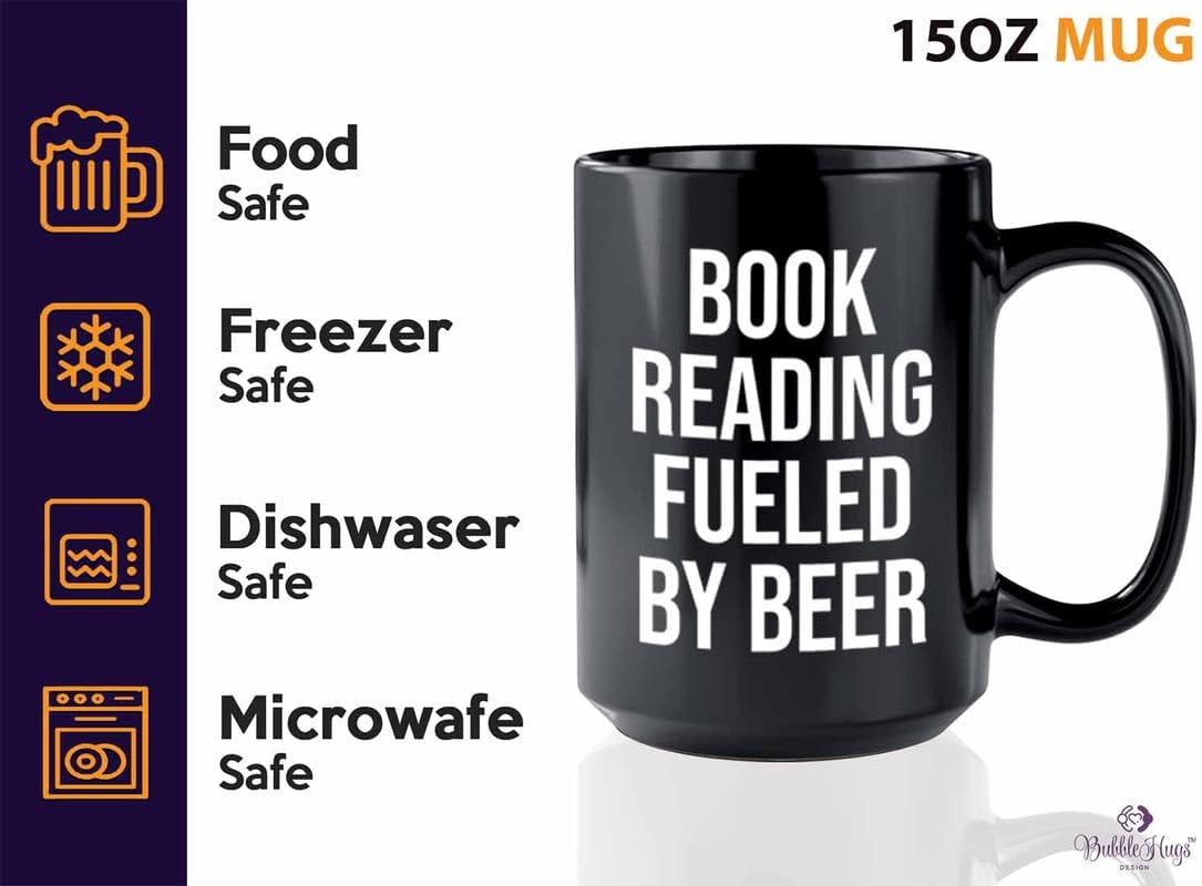 Hobby Beer Lover Coffee Mug 15oz Black - book reading fueled by beer - Mountain Biking, Bike Riding, Bicycling Lover, Cycling Bike Enthusiast, Road Bike