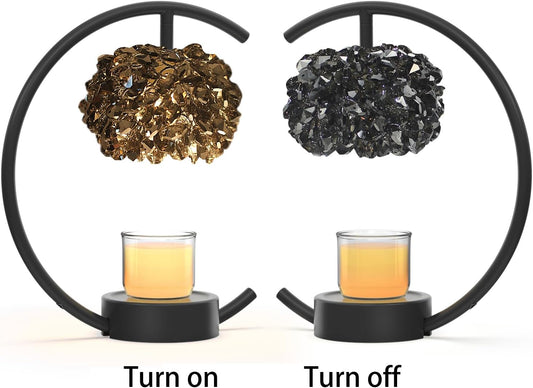 Candle Warmer Lamp for Jar Candles with Adjustable Brightness＆Timer，Handcrafted Crystal Candle Lamp Luxurious Design+2Bulbs,Home Decoration Electric Candle Lamp(Black C-Shaped)
