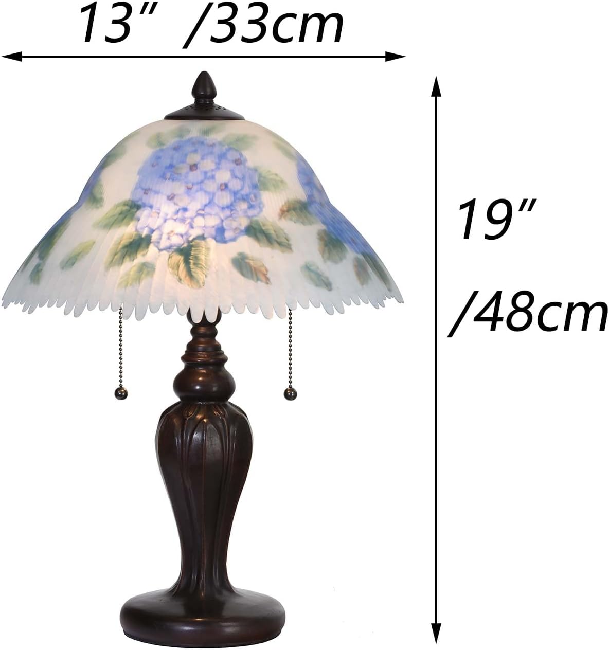 Bieye L10780 Hydrangea Flower Hand-Painted Glass Table Lamp with Metal Base, Blue, 13" W x 19" H