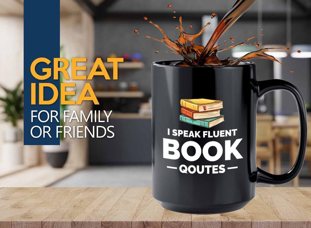 Book Lover Coffee Mug 15oz Black - i speak fluent book - Gift For Poets Bookish People Bibliophile Librarian Book Club Reader