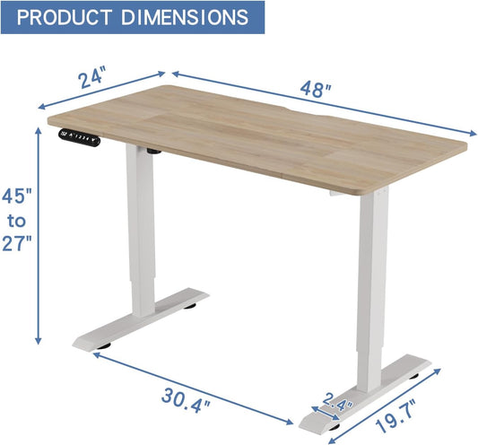 bilbil Height Adjustable Electric Standing Desk, 48 x 24 Inches Sit Stand up for Work Office Home, Ergonomic Rising Computer Table with Memory Preset with Splice Desktop (Oak)