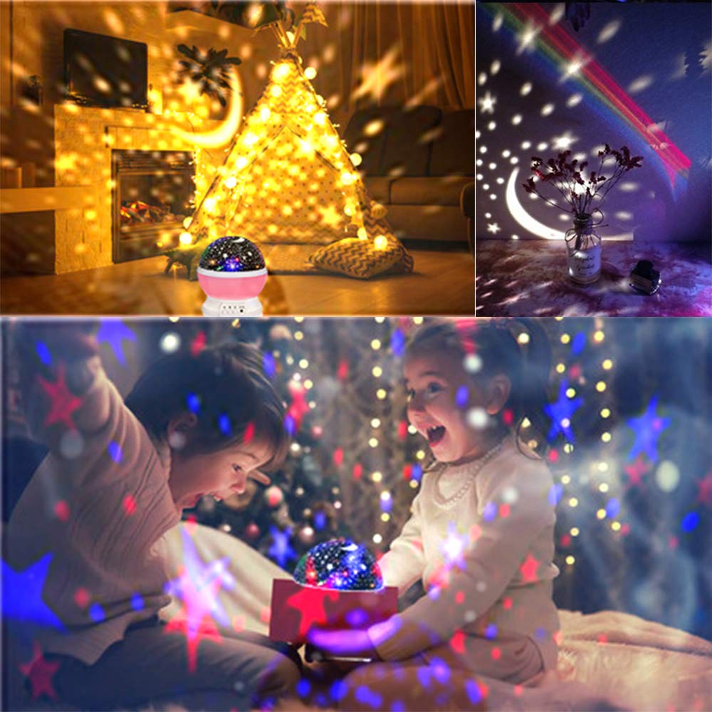 Borelor Star Night Light for Kids, 12 Color Changing Lights Modes with USB Cable, 360°Rotating Moon Star Projector Desk Lamp for Bedroom Party Decor & Girls Birthday Gift