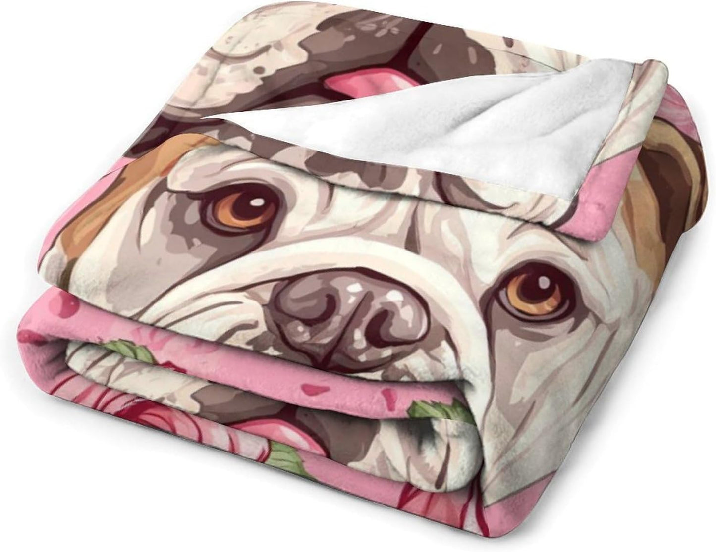 Flower Boston Bulldog Throw Blanket for Couch Bed Plush Cozy Fuzzy Flannel Blanket for All Season 55"x70"
