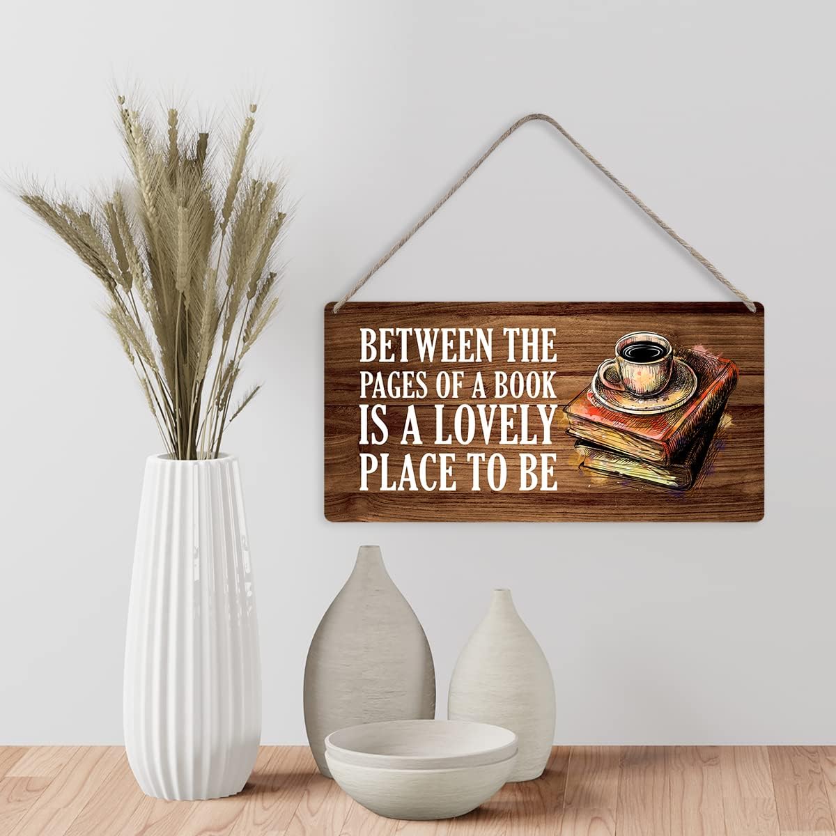 MIGUMUTU Country Style Wall Decor Book Lovers Between the Pages of a Book is a Lovely Place to Be Wooden Signs Rustic Hanging Wall Plaque Reading Sign Home Decor Present