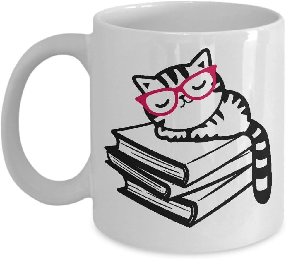 Cat Book Nerd Mug for Readers Who loves Reading and Cute Kitty with Glasses Funny Gift Coffee Cup Cat Book Nerd Mug for Readers Who loves Reading and Cute Kitty with Glasses Funny Gift Coffee Cup