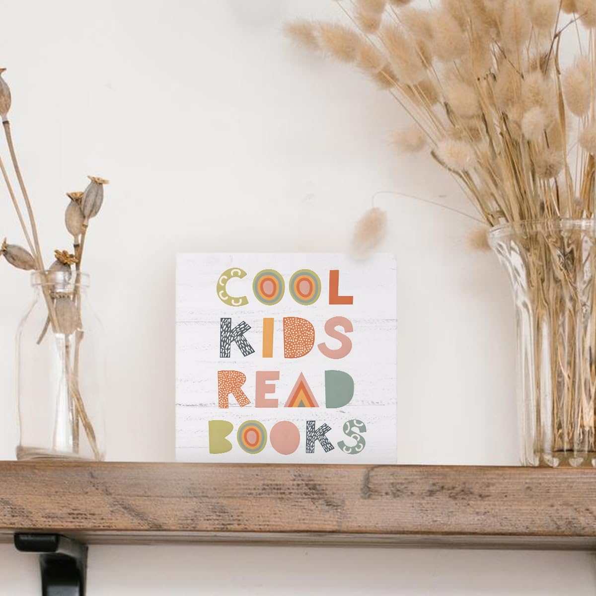 Reading Corner Decor Sign,Classroom Decor Cool Kids Read Books Sign, Read Sign for Kids Room,Boho,Kids Room Decor 5x5 Inch