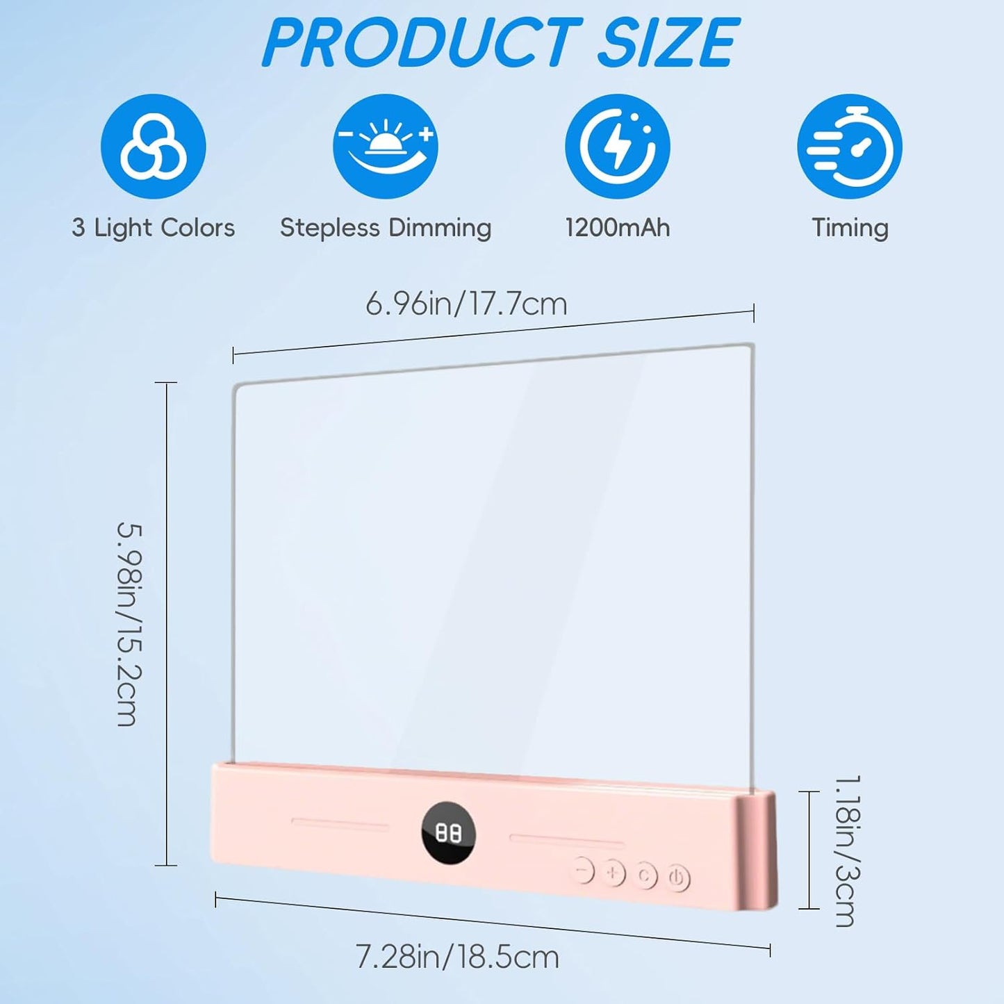 LED Clear Flat Book Light,Rechargeable Clear Flat Panel Reading Lamp with 3 Color Temperatures, Dimmable & Timer, Full Page Illumination for Bedtime Reading, USB-C Charging (Pink)