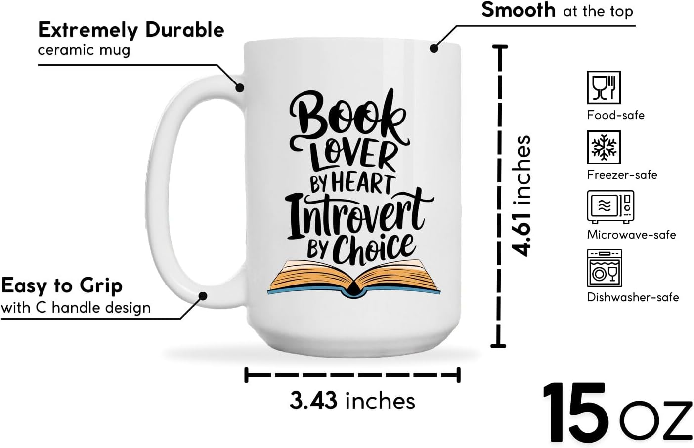 Book Lovers Coffee Mug 15oz White -Lover Introvert - Gift for Book Club Bookworm Bookish Reading Nerdy Avid Readers Women