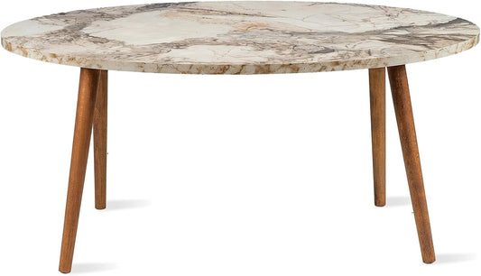 Coffee Table,MDF Modern Style Round Coffee Table for Living Room,Modern Oval-Round Side Table,Coffee Tables for Living Room,Accent Table,Center Table for Living Room,Sofa Table (White Marble)